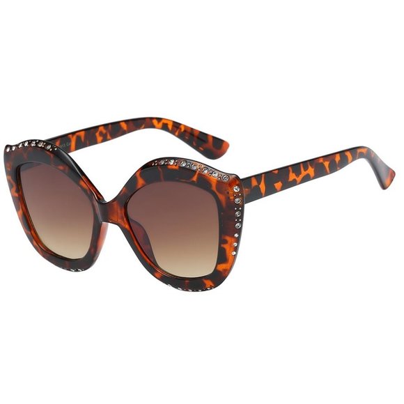 VG Designer Accessories - Oversized Fashion Tortoise Rhinestone Sunglasses
